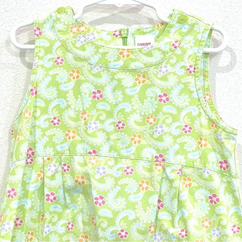 Gymboree Green Pink Floral Paisley Sleeveless Rick Rack Trim Dress - Size 7